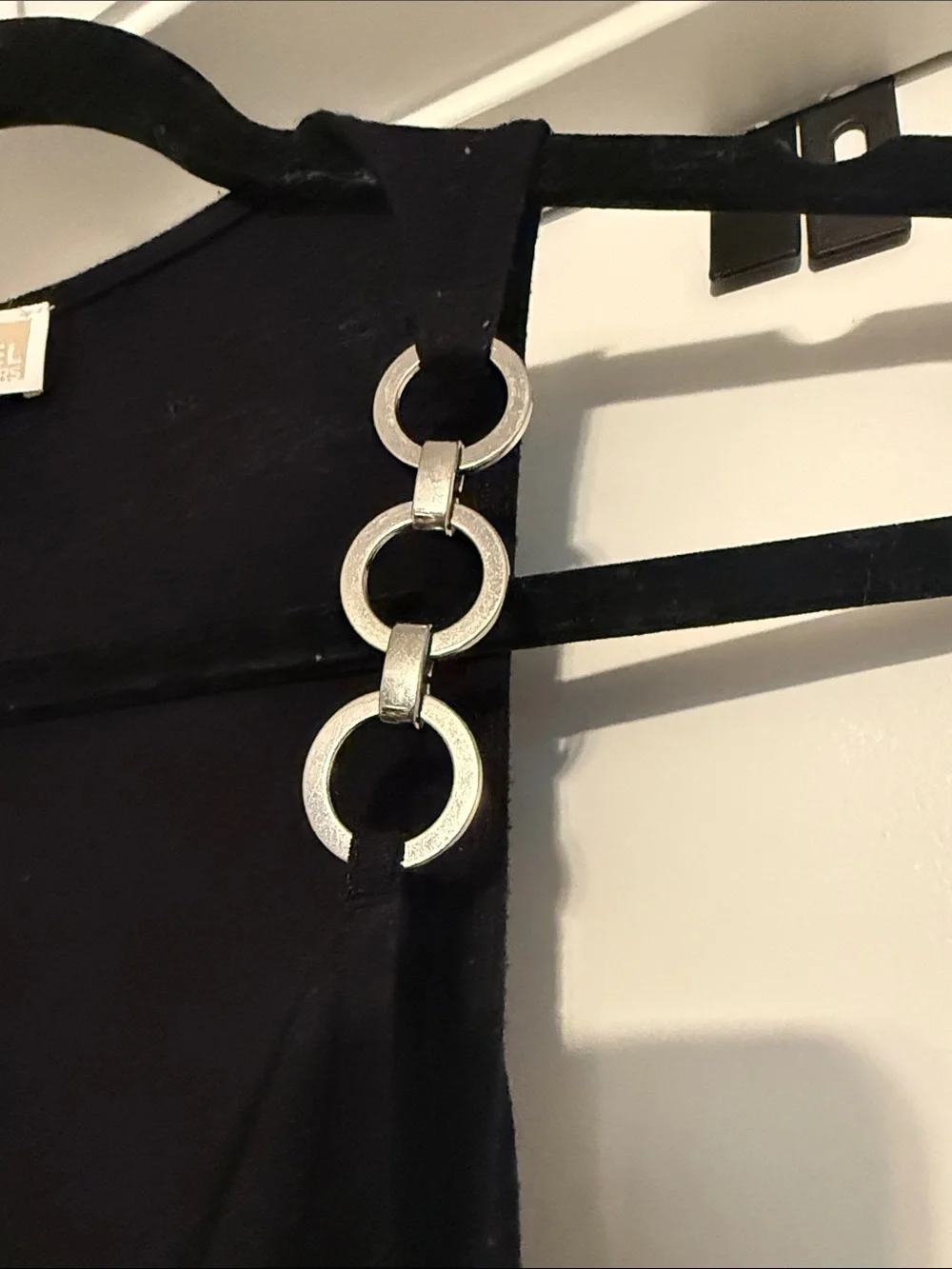 Michael Kors Black Draped Halter Top with Silver Ring Accents